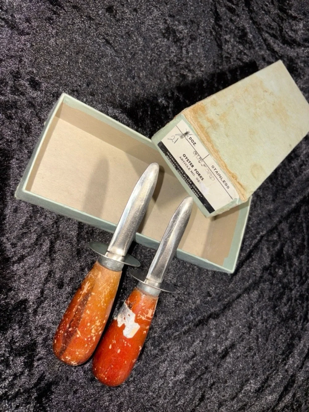 Oyster Knives Brown/Natural Wooden Handle Stainless Steel Blades Set of 2 GUC